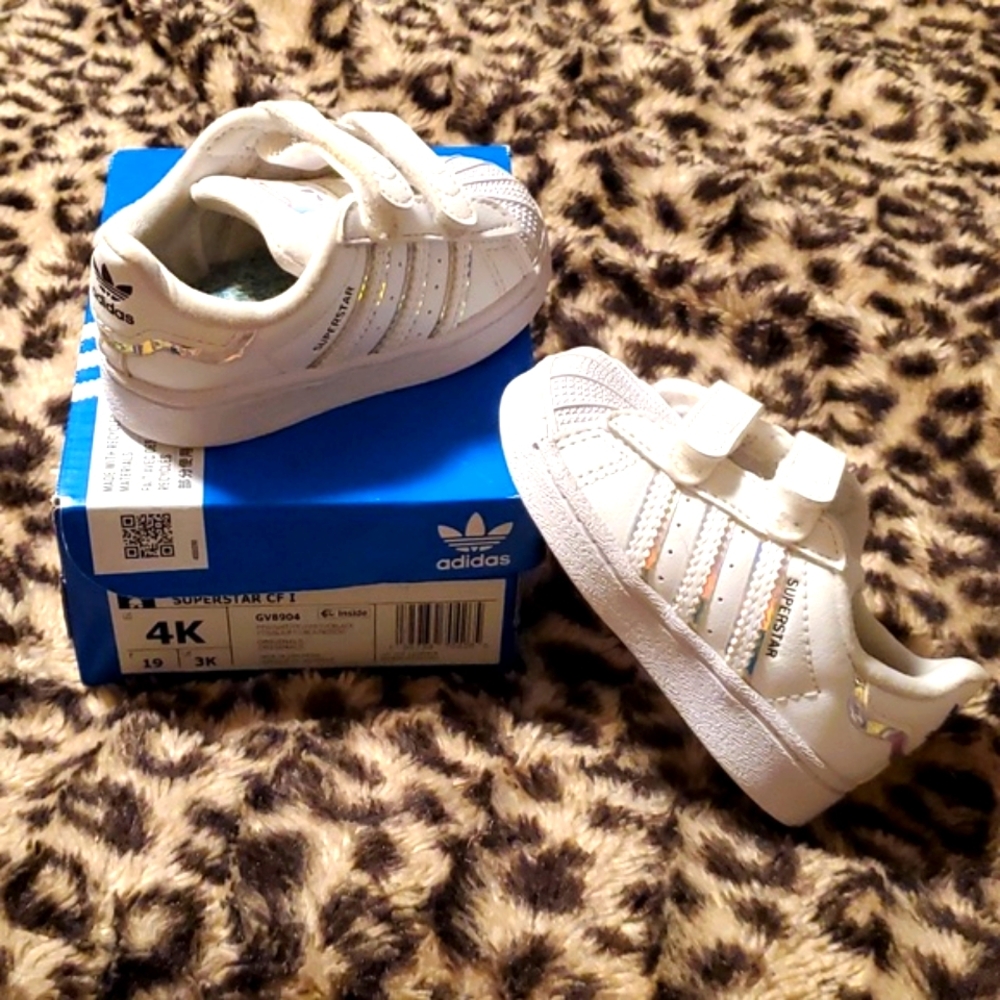 Size 4K White Adidas Originals Superstar CF I GV8904....they match everything!